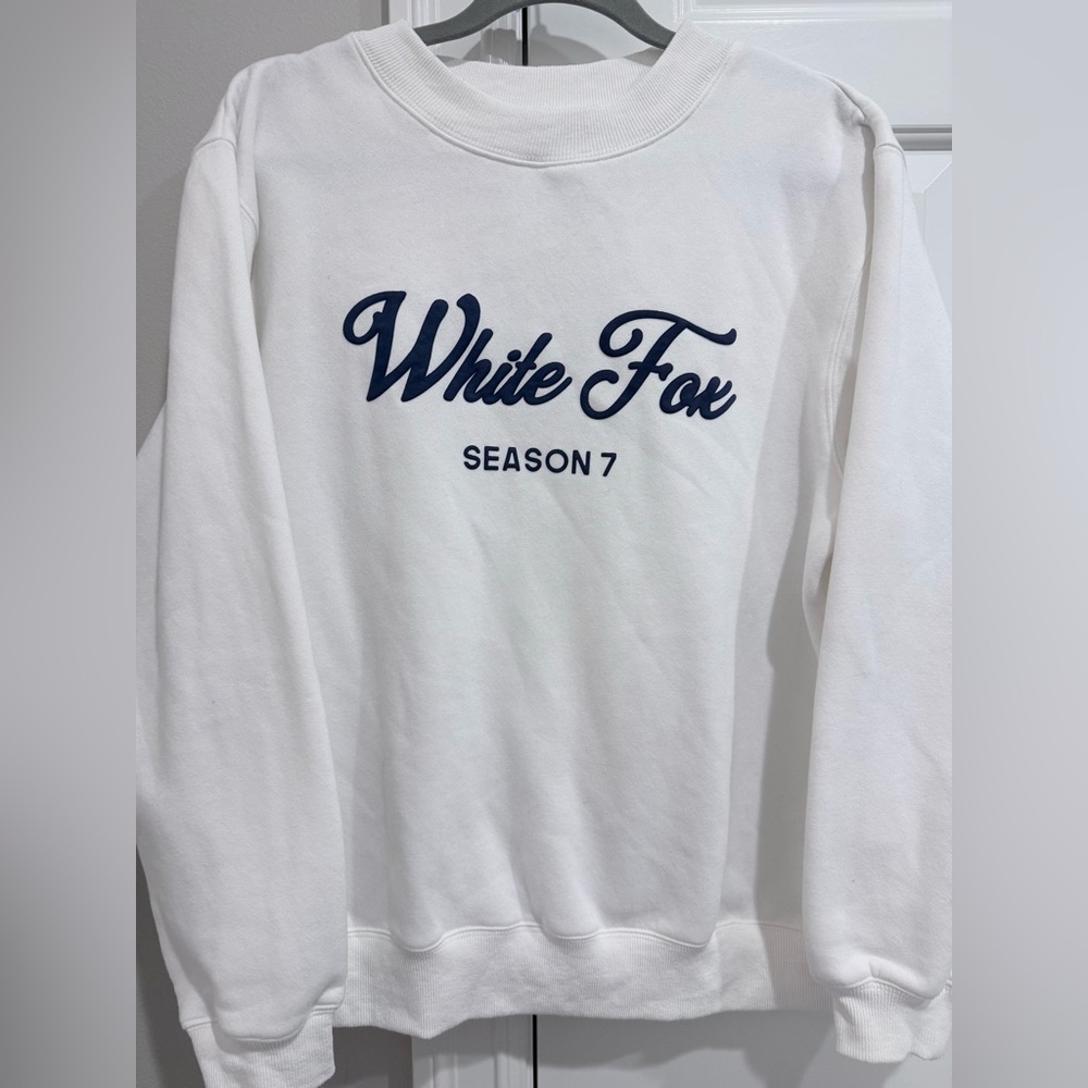 White Fox Boutique White Sweatshirt with Blue Print